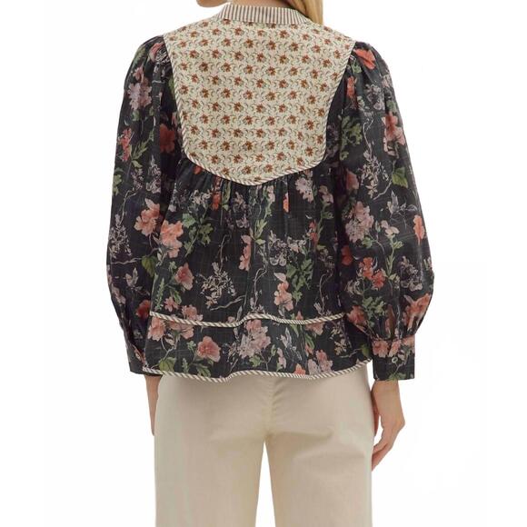 NEW ENTRO floral yoke long sleeved top in black - Picture 3 of 5